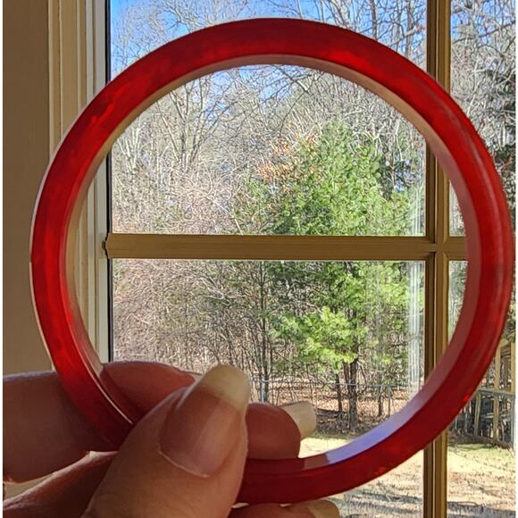 Vintage Bakelite Bangle Cherry Red Ribbed Edge Simichrome Tested 7.75" Bracelet - Picture 7 of 8